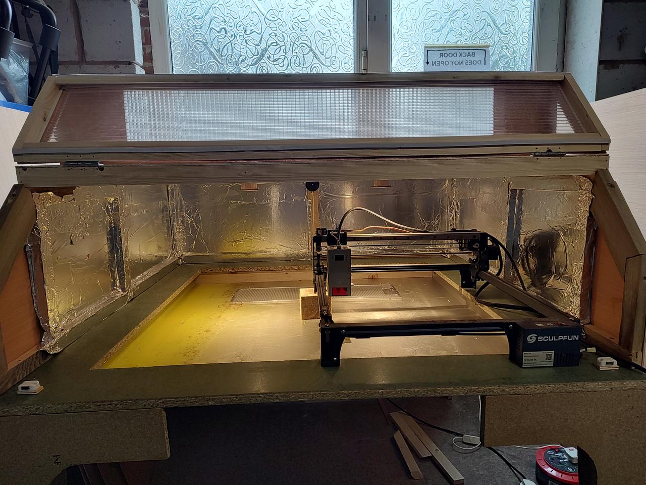 Testing with the original laser cutter frame in place