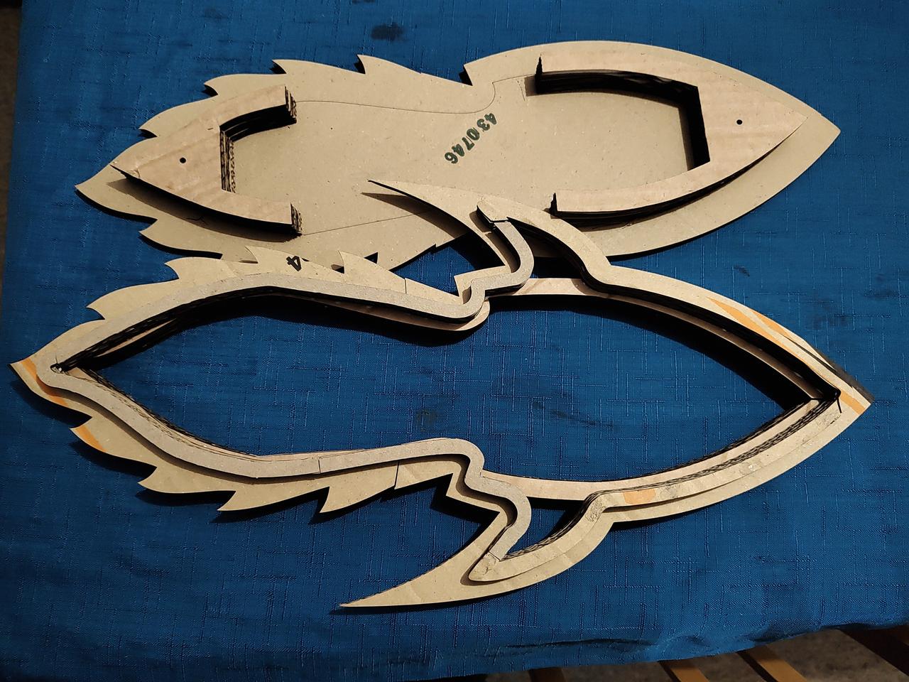 Cardboard mockup of two panels with separator layers in place.