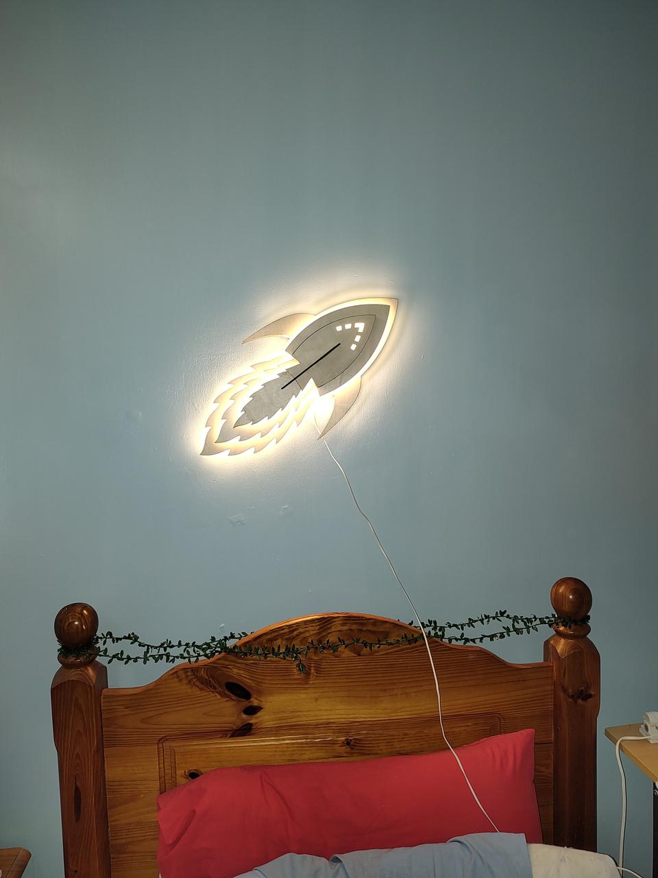 Rocket lamp lit up.